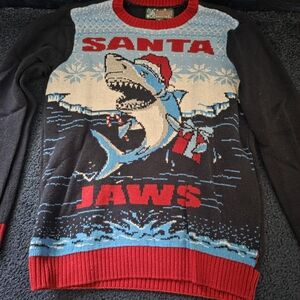 Ugly Christmas Sweater Santa Jaws Crewneck - Black and Blue Kids XL
